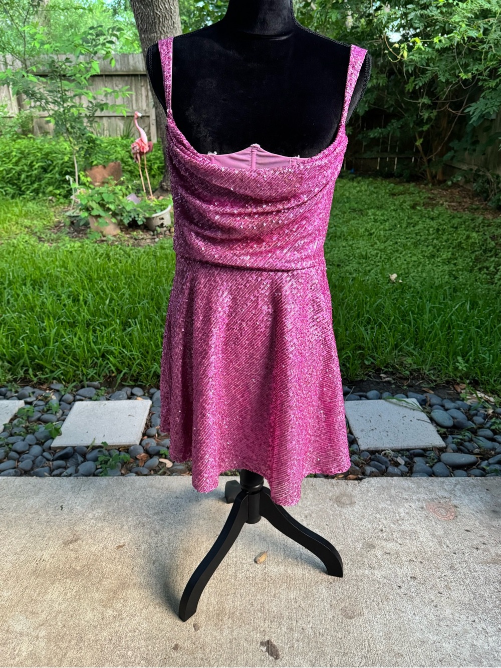 ⁠⁠For Love & Lemons Candice Sequin Mini Dress XL Cowl Neck Pink⁠ (Fits S or M) - Picture 3 of 14